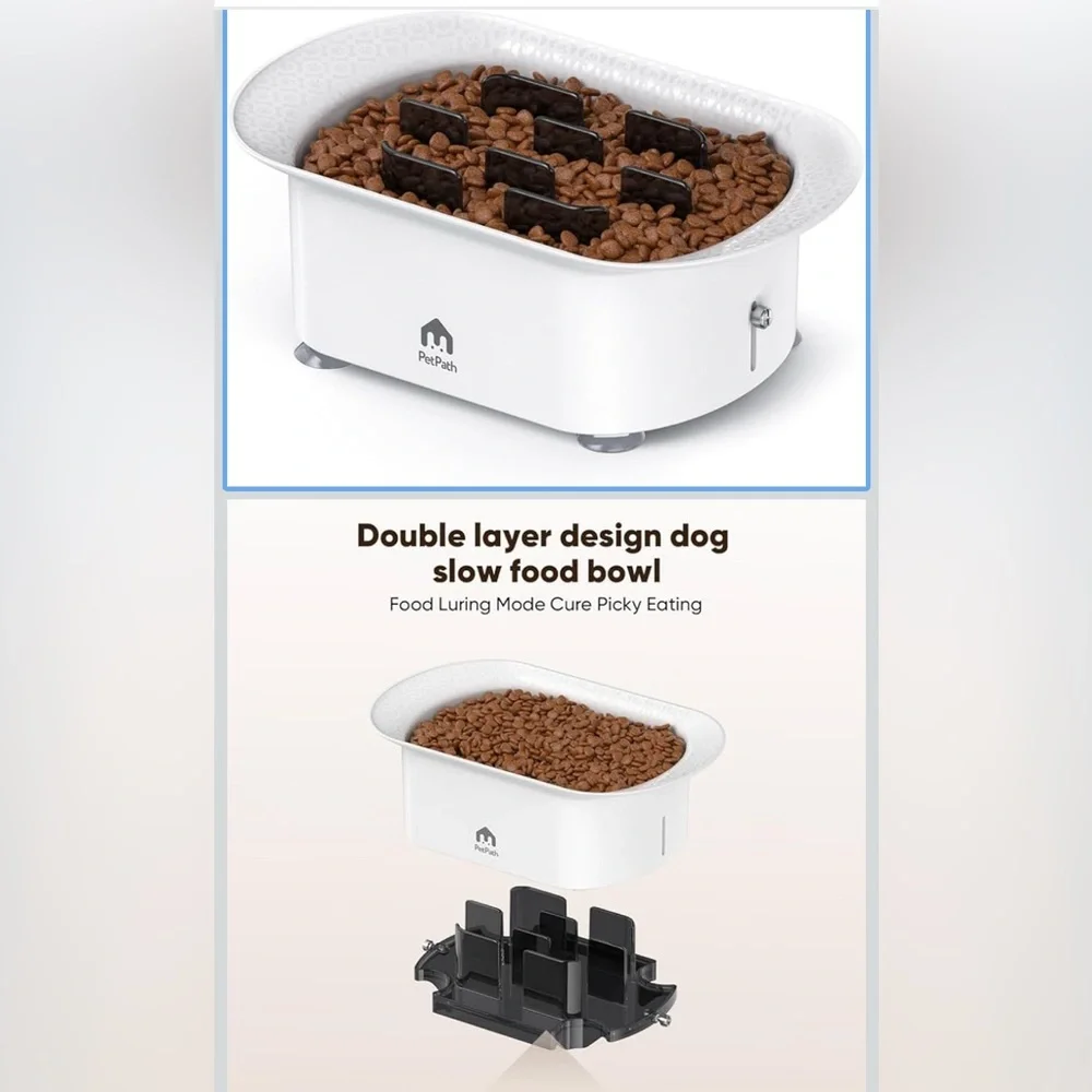 Double Layer Slow Feeder Dog Bowl - White